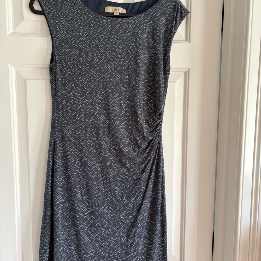 LOFT Gray Ruched Midi Cocktail Dress